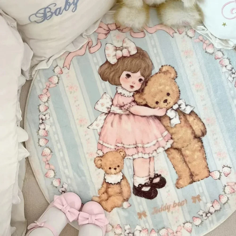 Charming Teddy Bear Design Carpet Sweet Pink Rug for Girls Room and Living Area Soft Touch Floor Mat cute Decor Balcony
