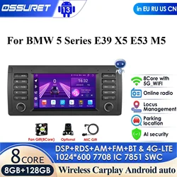 8G 128G Carplay 7Inch 1 Din Android 12 Car Radio Multimedia for BMW 5 Series E39 X5 E53 M5 1996 - 2003 Navigation RDS Stereo GPS