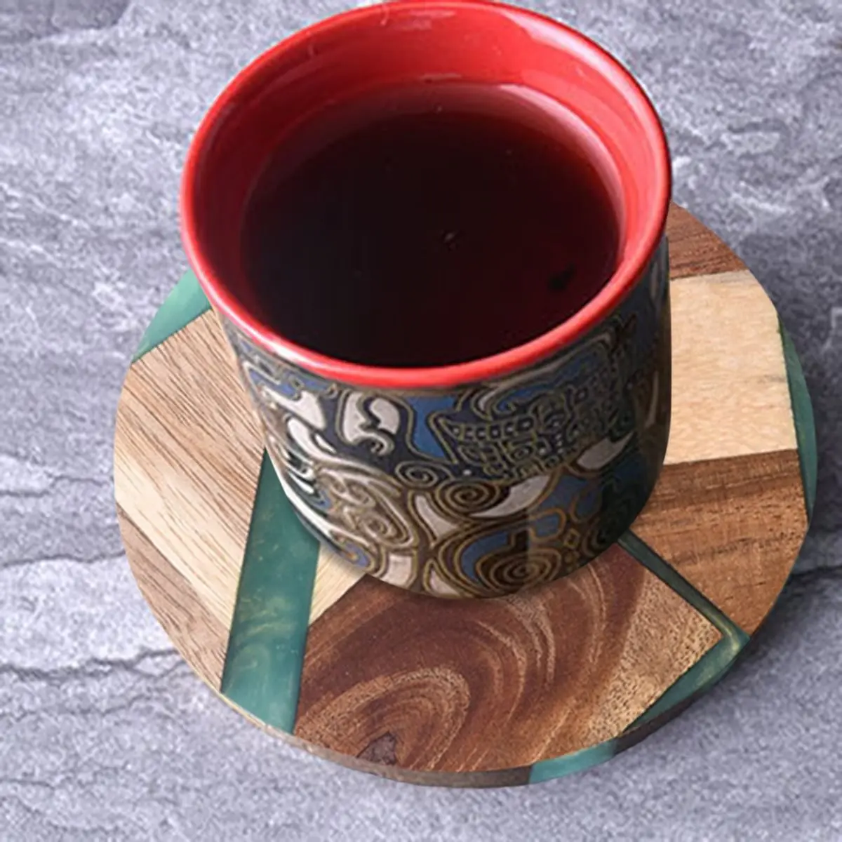 AA14 Wood and Resin Coasters Drink Coaster for Tabletop Protection Wood Coasters with Resin for Home,,Bar