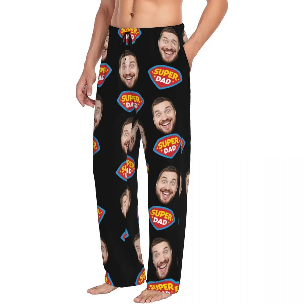 Pantalones de pijama personalizados Super Dad para hombres Diseño de foto de cara personalizada Ropa de dormir con bolsillos