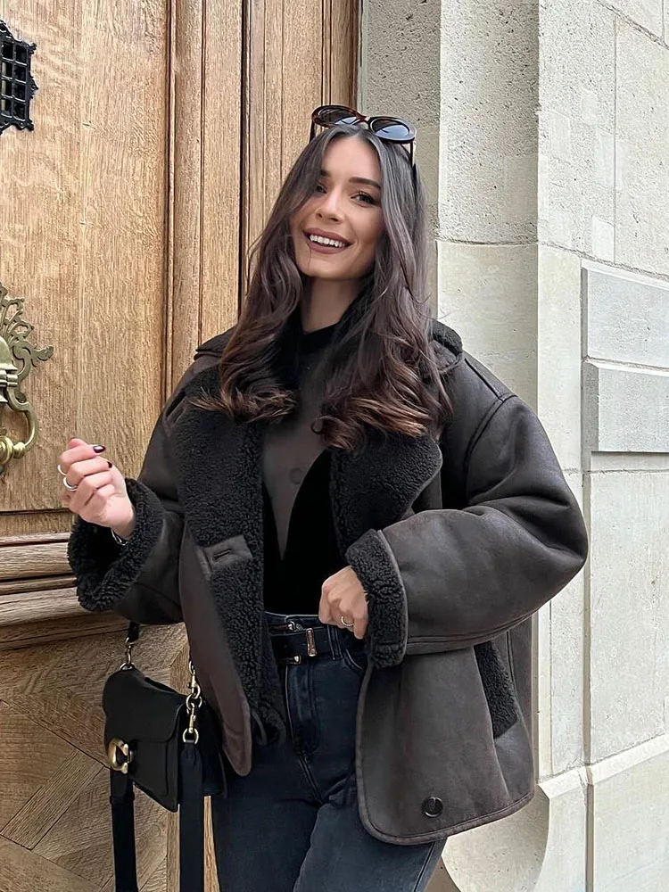 

HH женская куртка в стиле ретро, женская уличная куртка, однотонная однобортная зимняя толстая куртка с отложным воротником и длинными рукавами и карманами