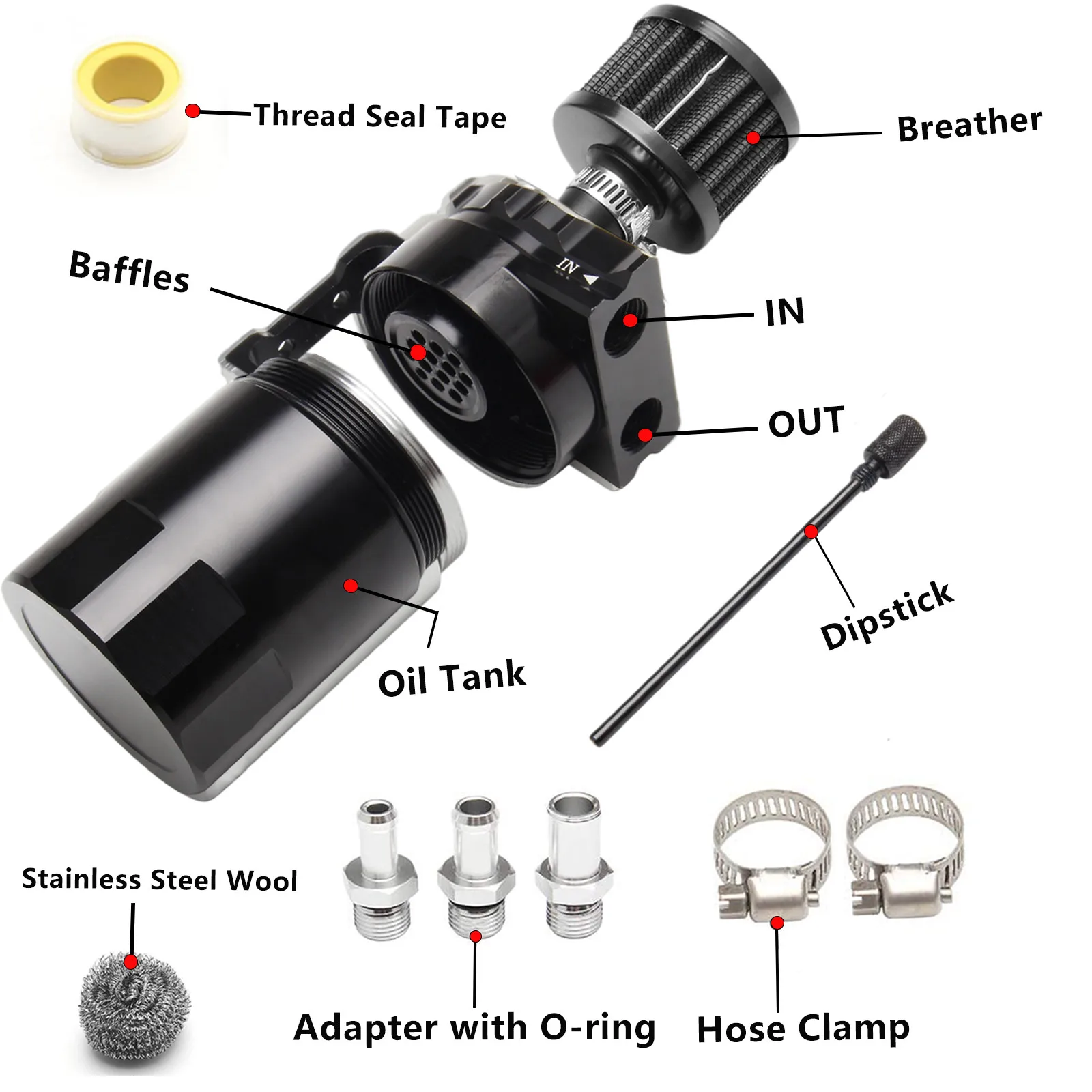 علبة صيد زيت محير للسيارة ، خزان خزان مع فلتر صغير ، استراحة ألومنيوم ، ثقب مقياس ، غلاية تنفس ، تجهيزات ألومنيوم #3