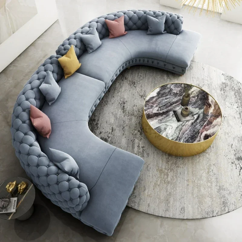 Light luxury fabric sofa combination pull buckle curved living room technology cloth popular small house