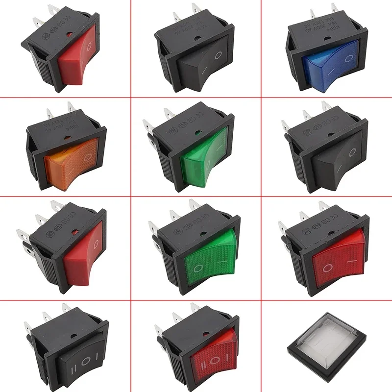 1Pcs KCD4 4Pin 6Pin Rocker Switch 16A 250VAC 20A 125VAC ON-OFF / ON-OFF-ON 2 Position 3 Position With Light Power Switch 31x25mm