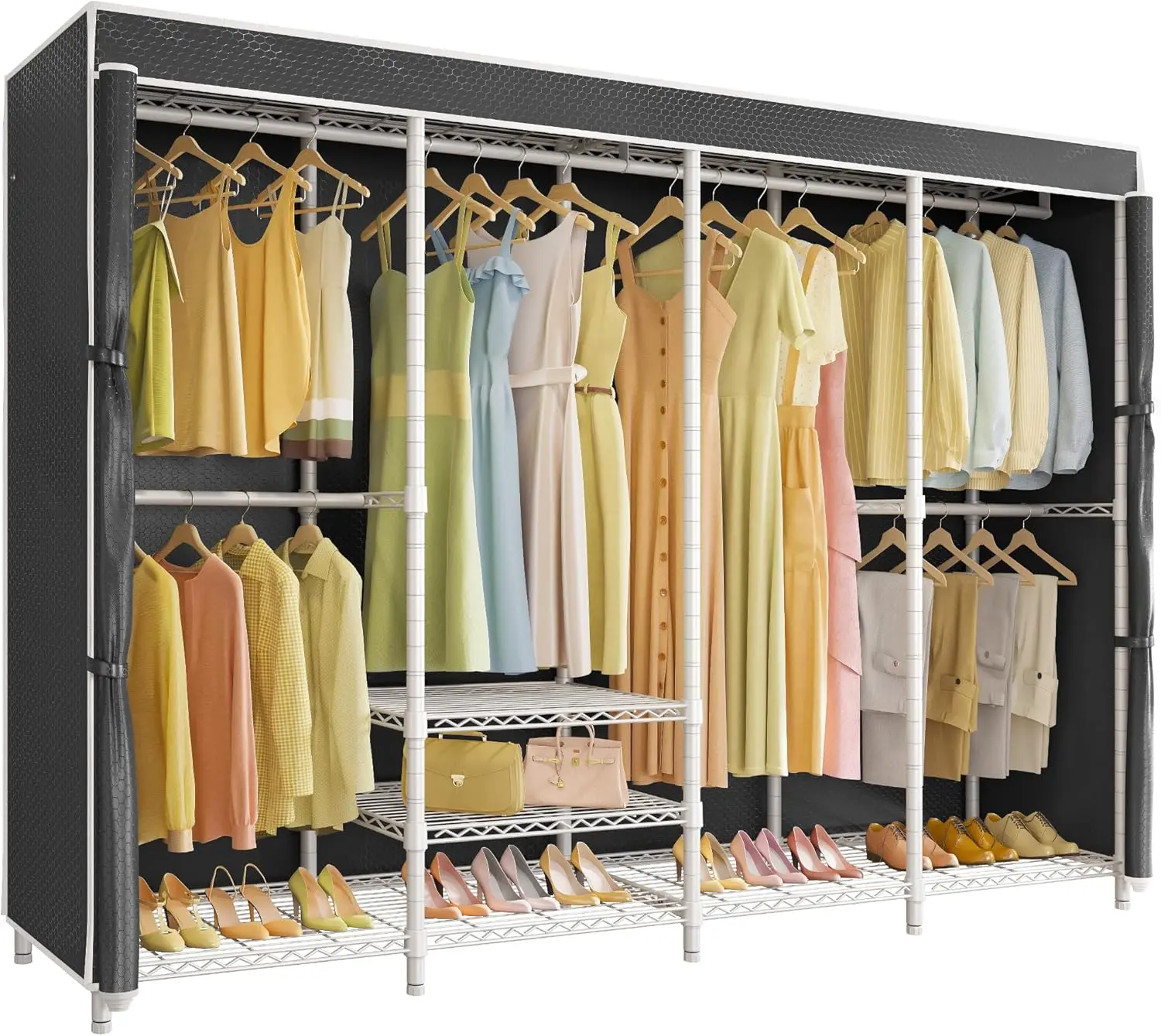 Large Covered Clothes Rack for Hanging Clothes Heavy Duty Clothing Rack Portable Wardrobe Closet White Metal Closet Rack