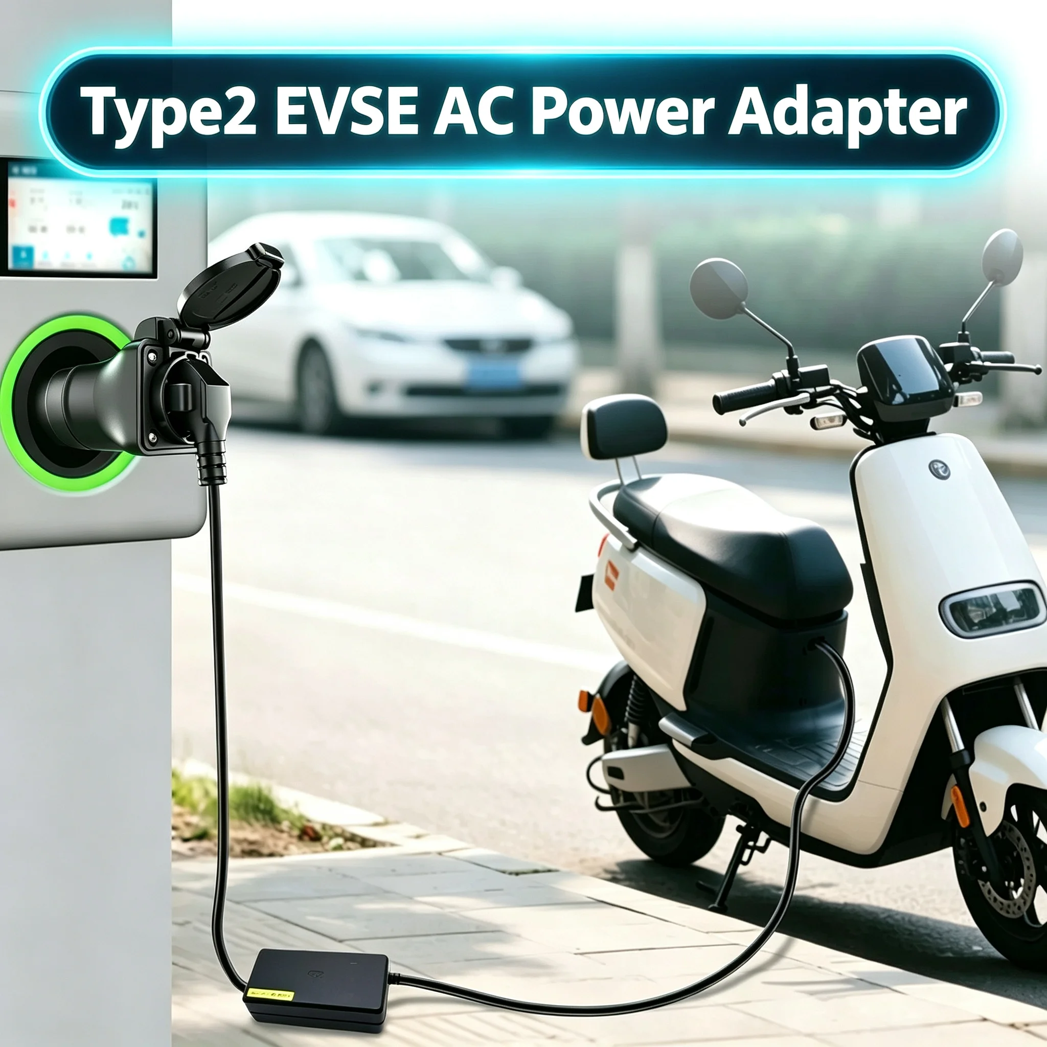 Type 2 Camping Adapter to Household Socket,Take Power From EV Charging Pile,Schuko‑Compatible for Portable Power&E‑bike Charging