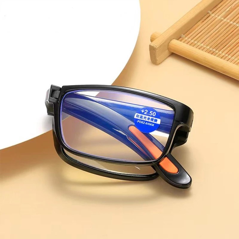 Folding Reading Glasses Men TR90 Anti-blue Light Foldable Computer Eyewear Portable Farsighted Eyewear with Case +1.0 To +4.0