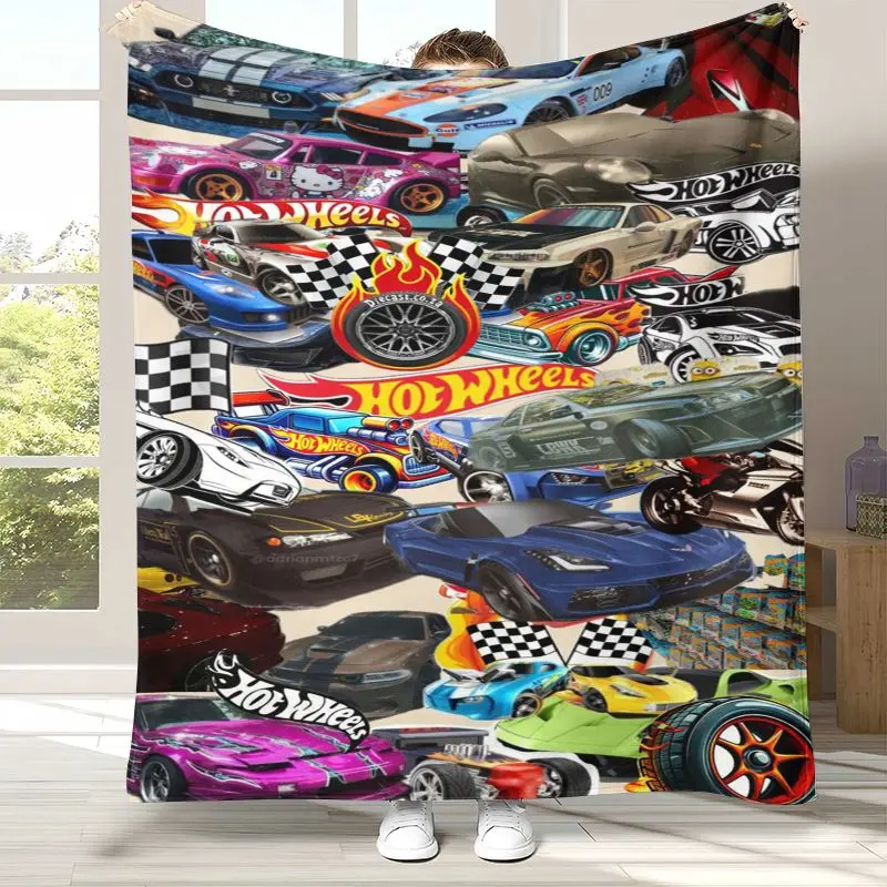 H-Hot Wheels Track Cityscape Racing Cartoon Flannel Throw Blanket,Cozy Warm Blanket for Bed,Sofa,Living Room,Camping,Home Decor