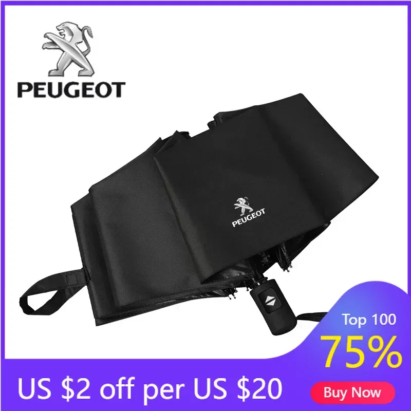 

2026 Hot Car Sticker For Peugeot Car Styling Car Logo Business Umbrella Windproof Automatic Threefolding Umbrella For Peugeot 20