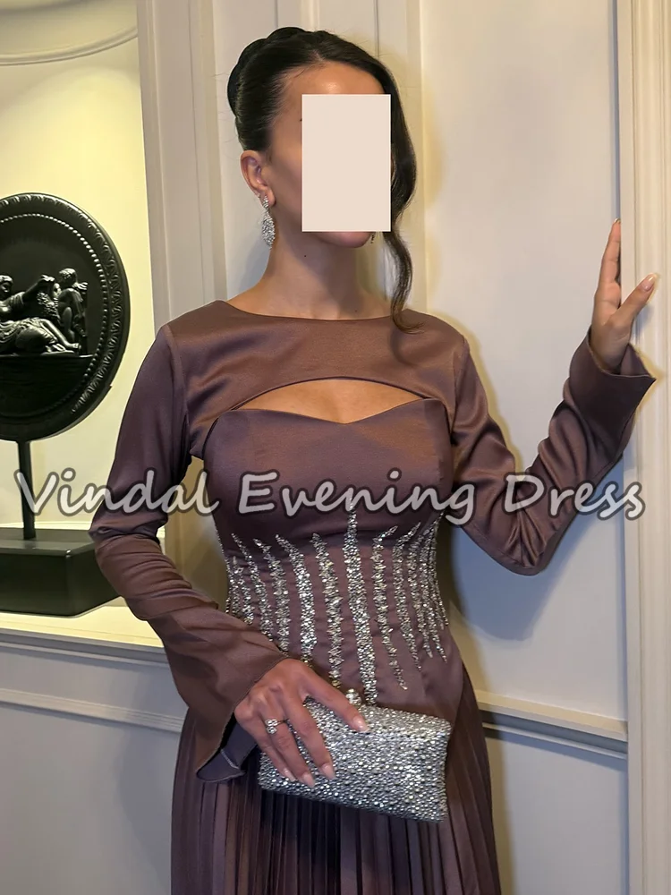 فساتين حفلات مسائية أنيقة من Vindal مزينة بالترتر على شكل حرف a ورقبة سكوب وأكمام طويلة كلاسيكية للنساء مناسبة حسب الطلب #5