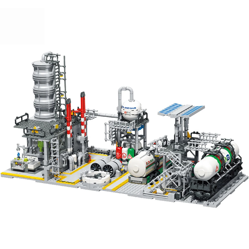 3 in 1 City Street View Building Blocks Set DIY Natural Gas Station, Science Lab Realistic Architecture Model Kit for Kids