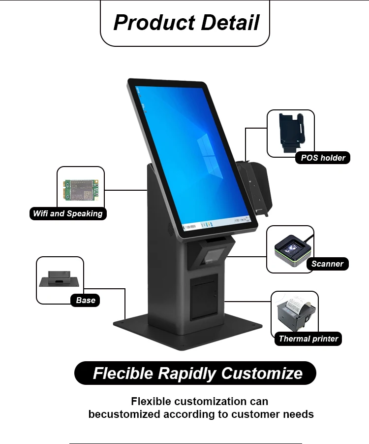 Restaurants POS Terminal Ordering Kiosk Smart Digital Food Aluminum Kiosk Machine Service Payment Self-service Kiosk