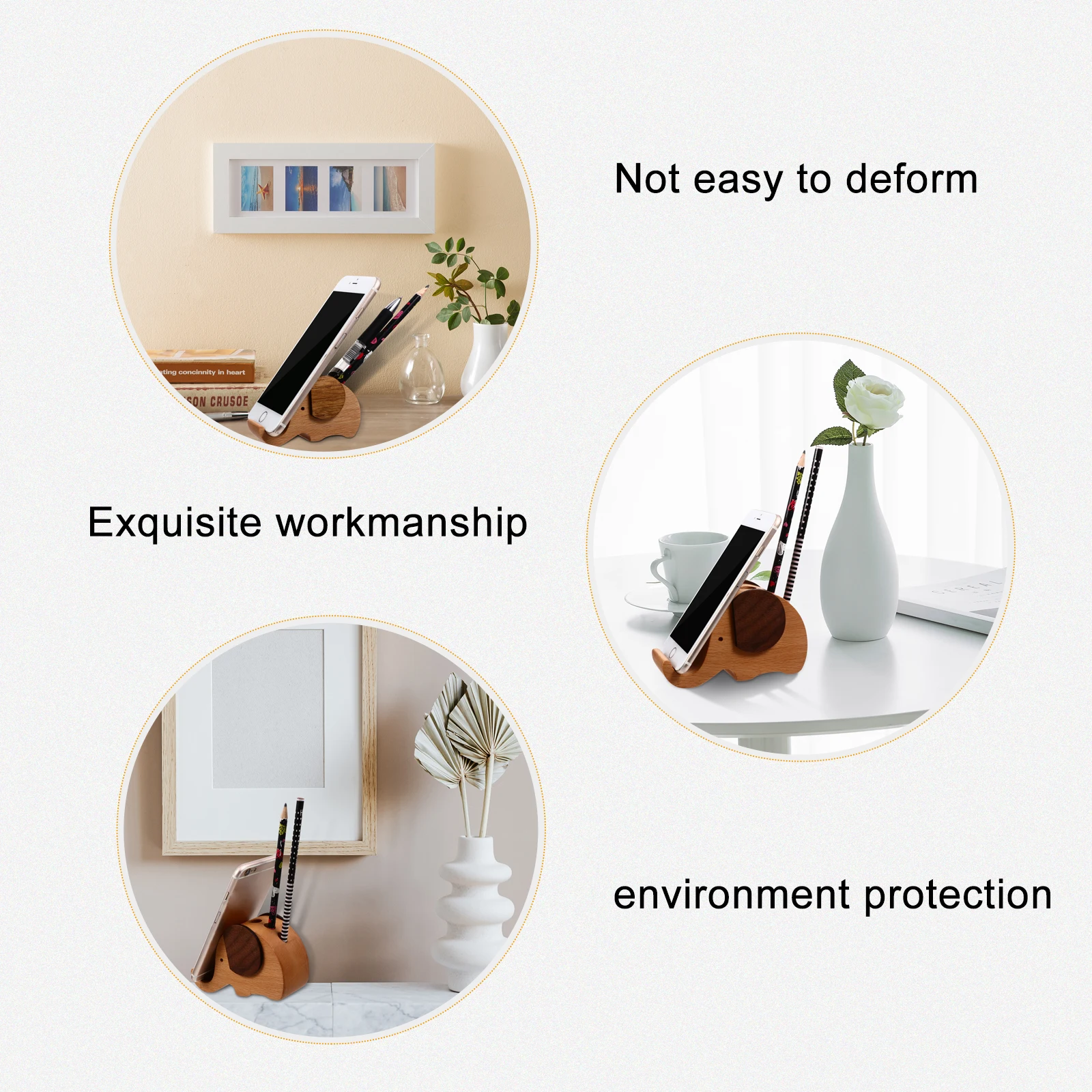 Pen Holder Desk Storage Cell Phone Stand Wood Bracket Wooden Miss