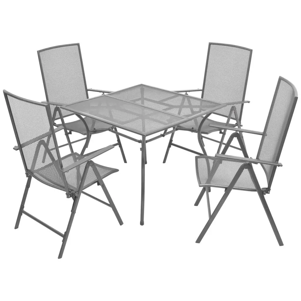 VidaXL garden folding table and chairs Set 5 PCs steel gray