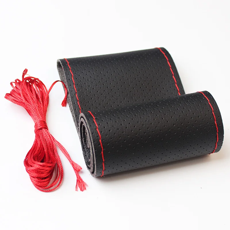 DIY 자동차 인테리어 스티어링 휠 커버, 핸드 스티치 직경 38 cm 또는 15 인치, 부드러운 인공 가죽 두뇌, 바늘 실 포함