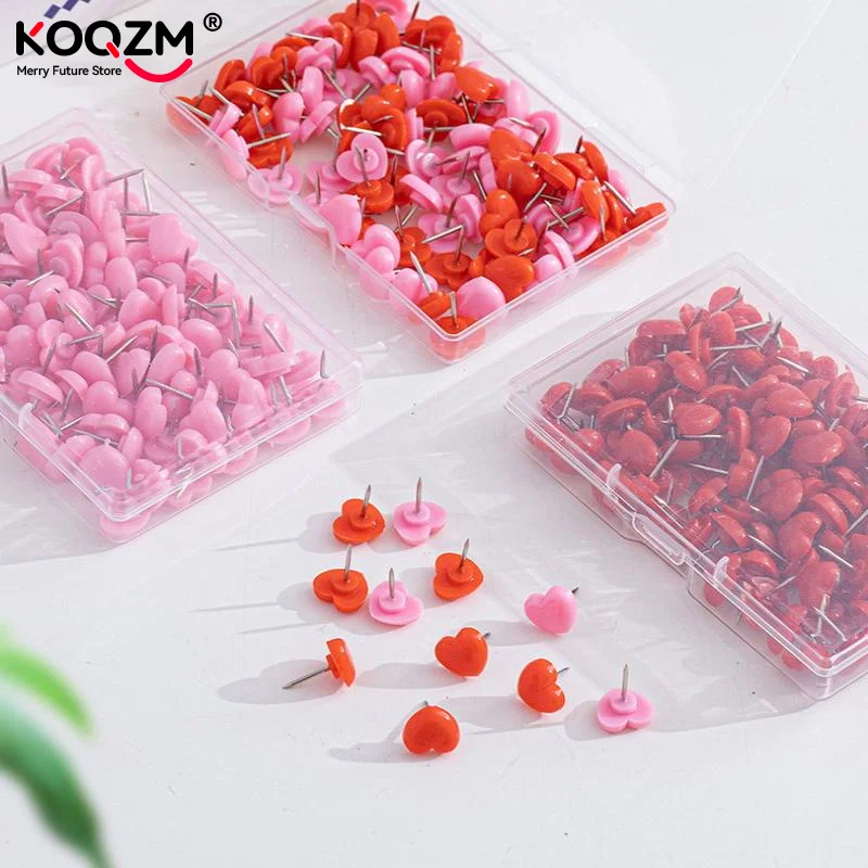 Heart Shape 50 Pack Plastic High Quality Cork Board Safety Colored Thumbtacks Pushpins Office School Accessories Supplies