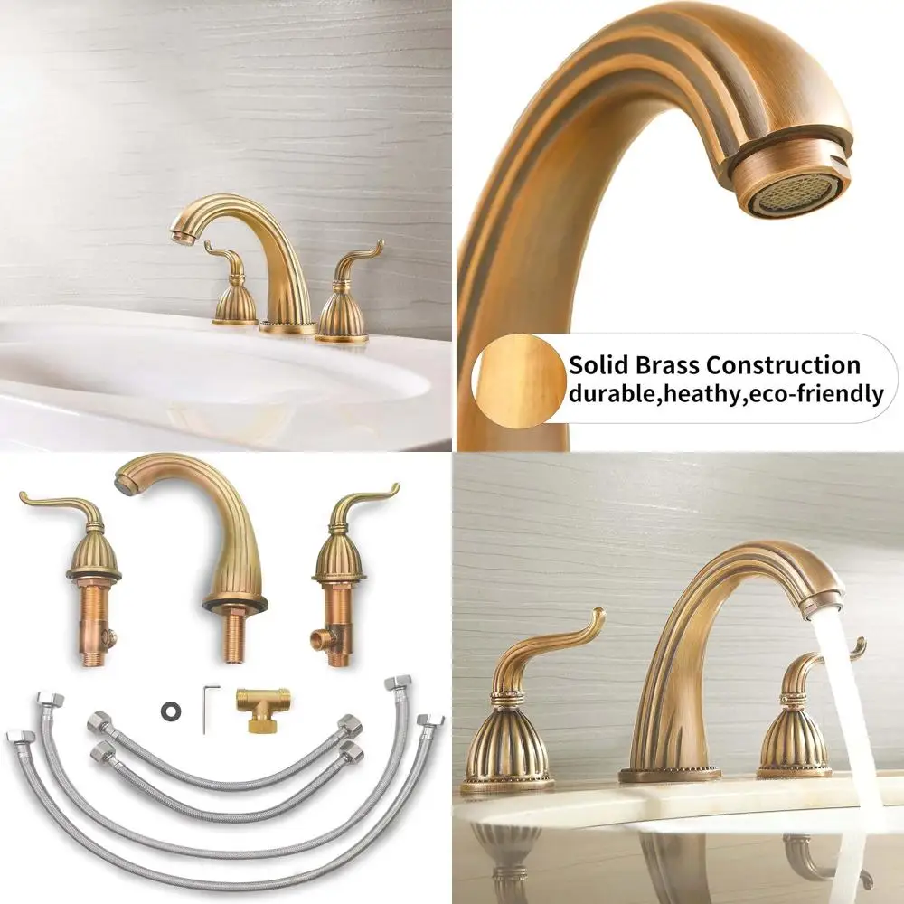 

Antique Brass 3-Hole 2-Handle Bathroom Sink Faucet with Matching Pop-Up Drain Assembly