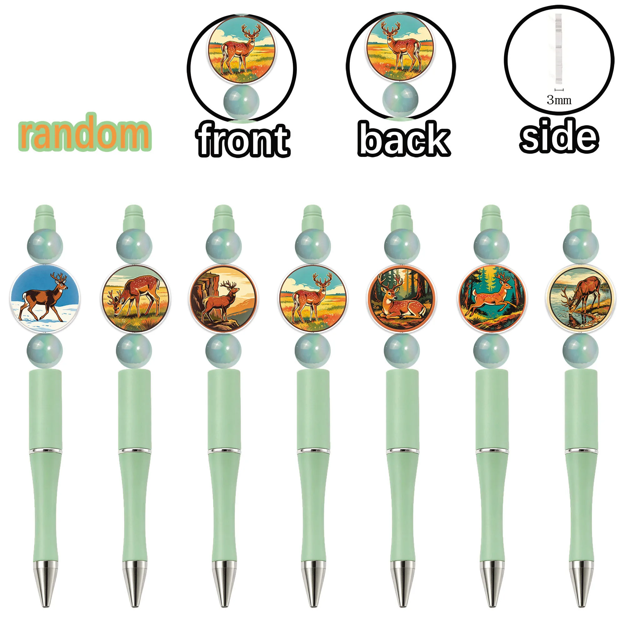 

7 pieces of rotatable deer-shaped ballpoint pens, smooth signature pens, patterned random gift pens