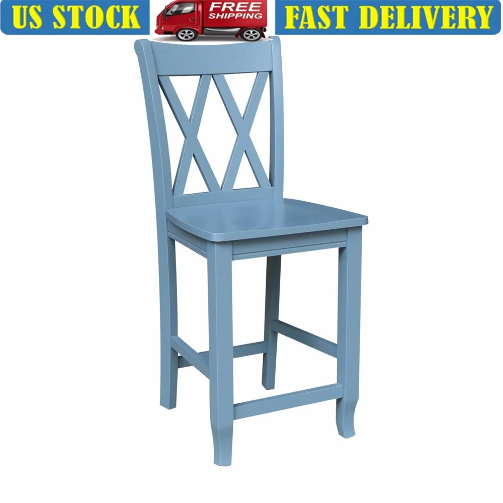 Solid Wood Double X Back Swivel Counter Height Stool 24 Inch Durable Parawood Easy Assembly Dining Room Furniture