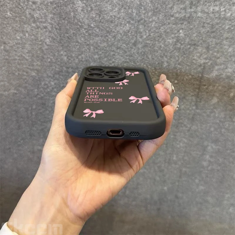 Casing Ponsel Lunak Slogan Busur Feminin Merah Muda untuk iPhone 16 15 14 Pro Max 11 12 13 Pro XS XR X 8 7 Plus 16E SE3 Sampul Matte Silikon