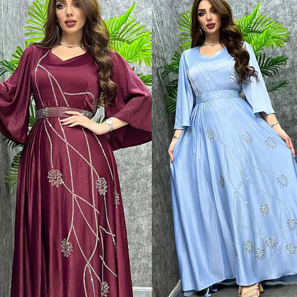 

Ethnic Caftan Abaya Muslim Women Long Dress Arabic Luxury Diamonds Evening Party Gown Middle East Dubai Moroccan Jalabiya Robe