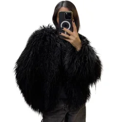 Mink Coats Autumn Winter Fluffy Black Faux Fur Coat Women Elegant Faux Fur Jackets for Women 2024 Tops