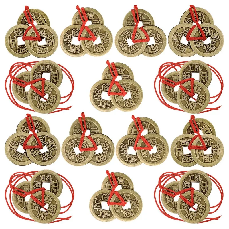 Chinese Fortune Coins Feng Shui Coins I-Ching Coins Traditional Coins With Red String For Wealth And Success