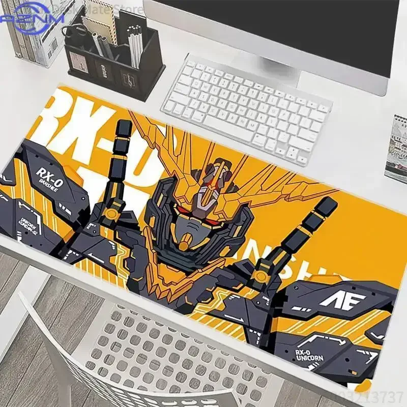 Anime Yellow Black Mecha Robot Large Mousepad, Rubber Base Extended Desk Mat, Non Slip Stitched Edge Pad for Gaming and Office U