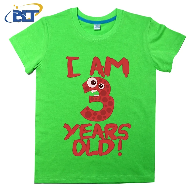 I'm 3 Years Old! Cute Monster Gift for Birthday kidsT-shirt summer children's cotton short sleeves