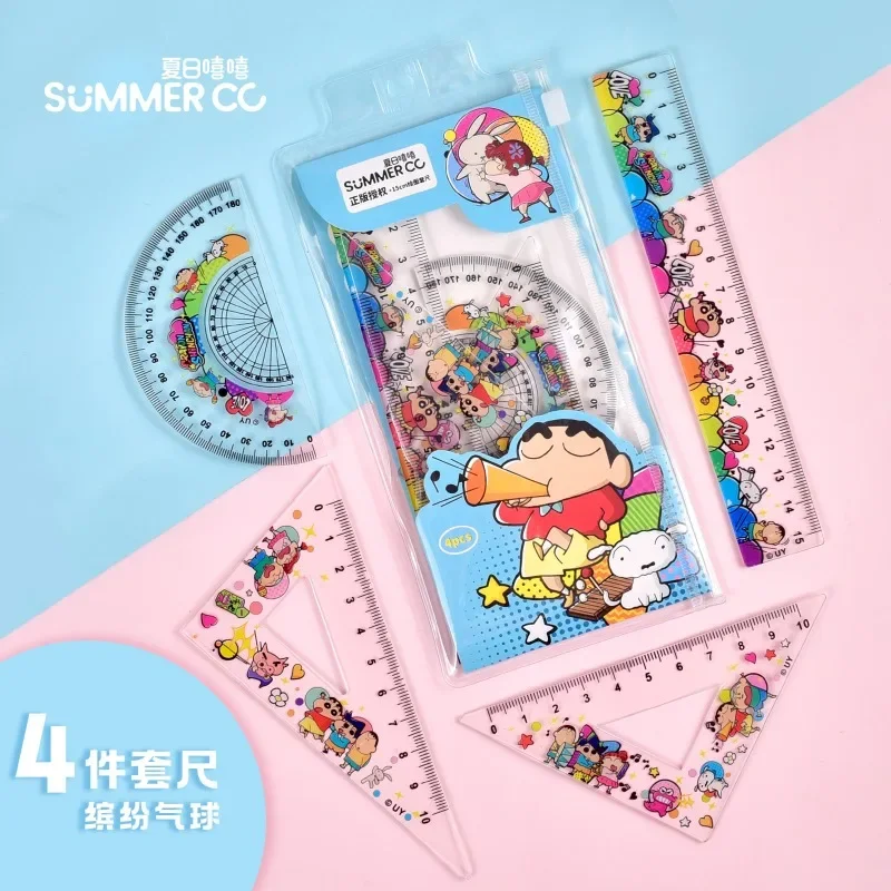 4Pcs/Set C-Crayon S-ShinChan Plastic Ruler Set Crayon Shinchan Maths Drawing Stationery Rulers Mathematical for School Kids Gift