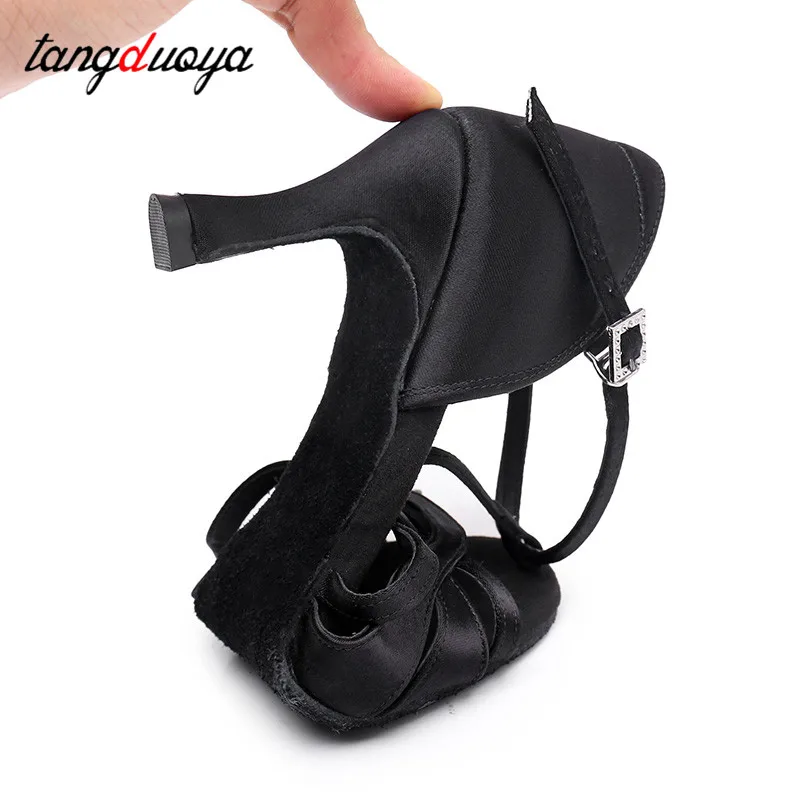 Women Latin Dance Shoes T Strap Girls Ballroom Dance Shoes Soft Bottom High heel Ladies practice Latin Salsa Shoes heeled 5/7cm