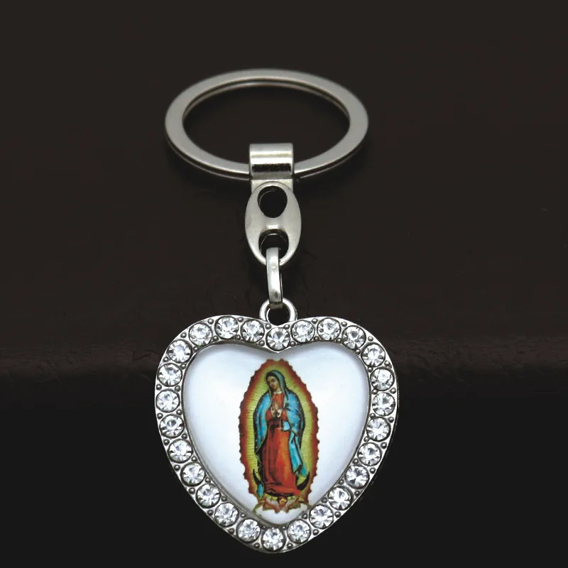 Hart Jezus Onze Dame Saint Sleutelhanger Voor Vrouwen Mannen Steentjes Autosleutelhouder Katholieke Sieraden Christendom Bid Cadeau