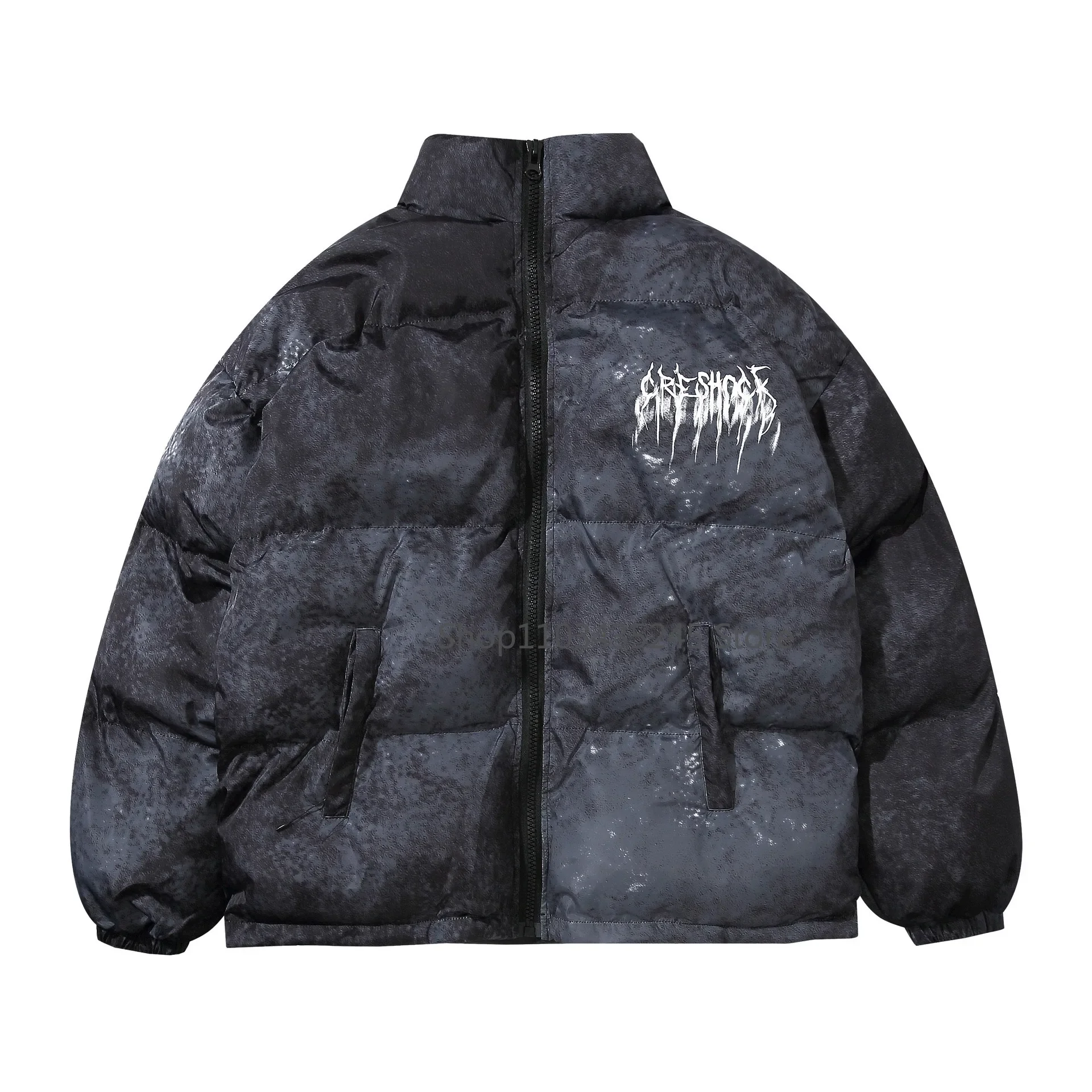 Oversized Hip Hop Parkas Padded Puffer Jacket Men Winter Warm Coat Letter Graphic Tie Dye Streetwear Jackets Y2K Parkas Coats