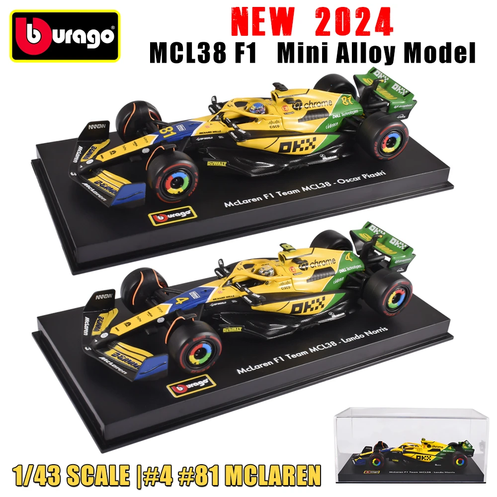 NEW Bburago 1:43 F1 Mclaren MCL38 #4 #81  Monaco Grand Prix Alloy Racing Car Toy Gifts