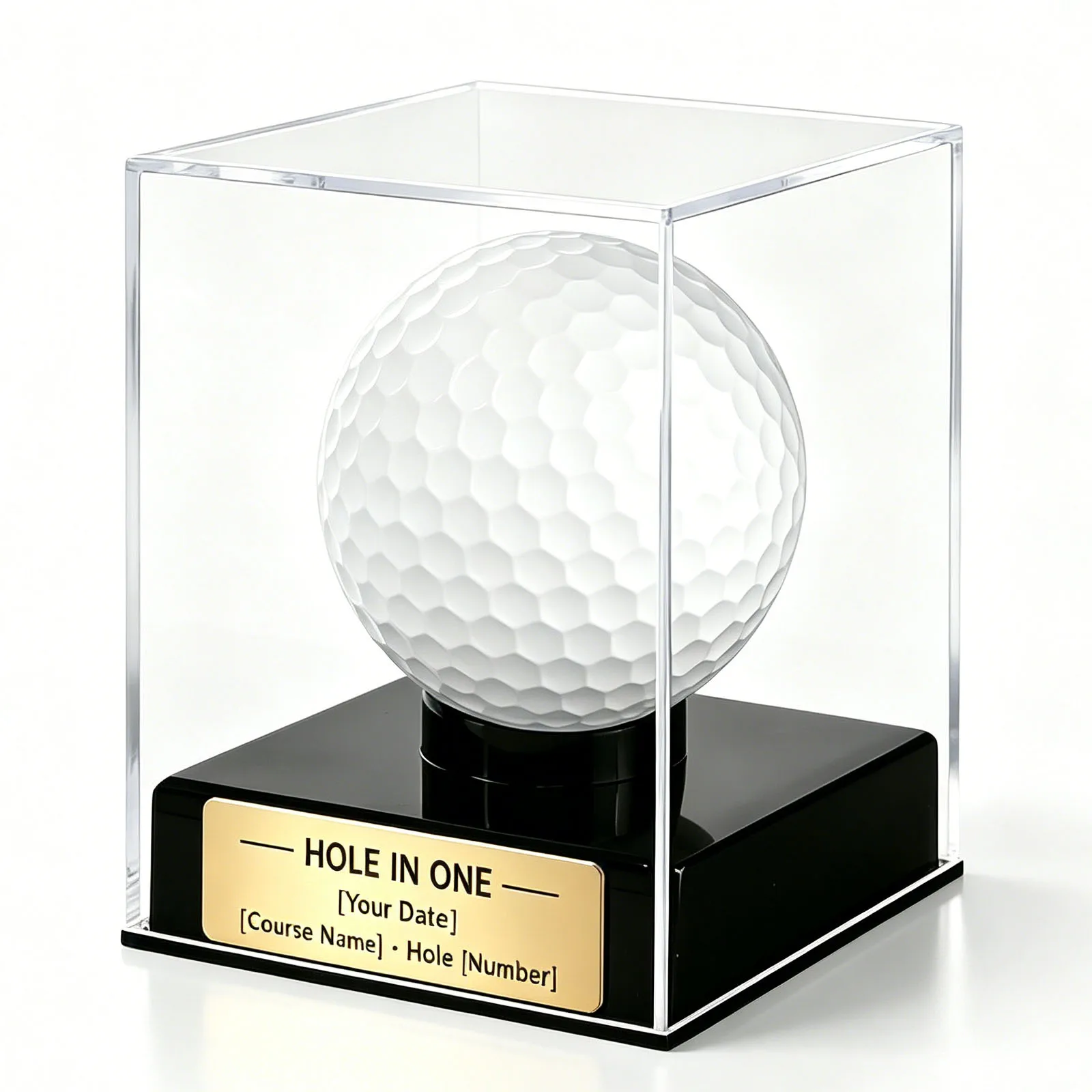 Personalized Hole in One Golf Ball Display Case,Custom Engraved Plaque Acrylic Display Case Memorabilia Holder for Keepsake ﻿