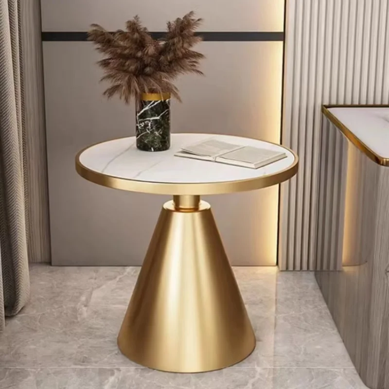 Nordic light luxury marble edge few modern simple sofa corner few small round table living room balcony rock slab small coffee