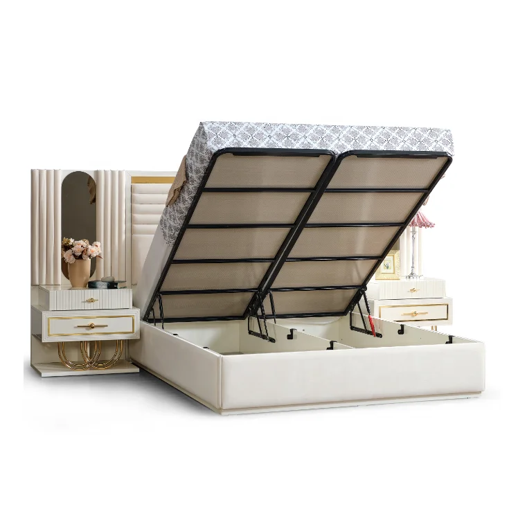 

PZCN Home Luxury Style Custom Size Storage Bedroom Set for Family Hotel Furniture with Mirror and Bedside Tabl