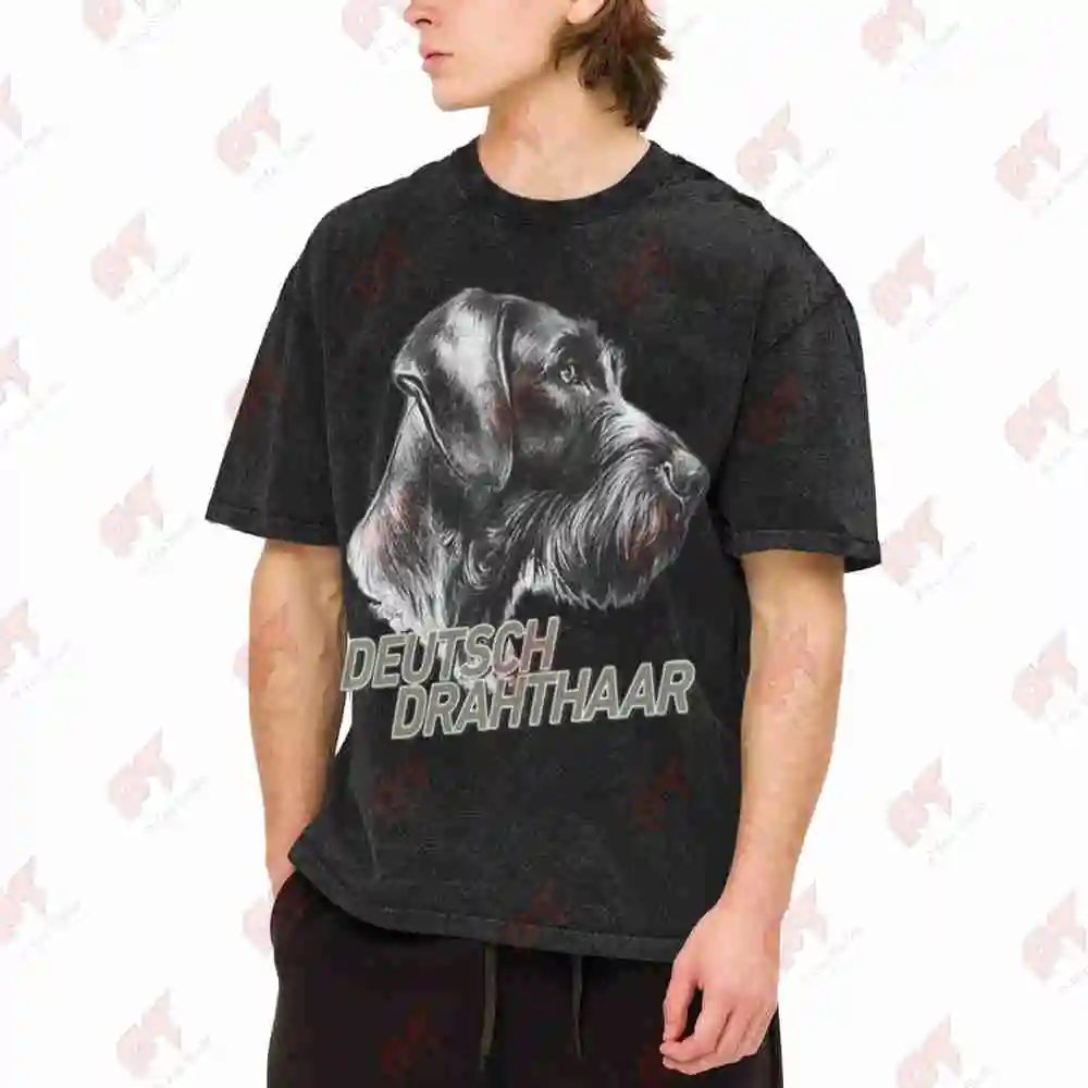 German Wirehaired Pointer Dog Lover Vintage Washed Tee Pure Cotton T-Shirt