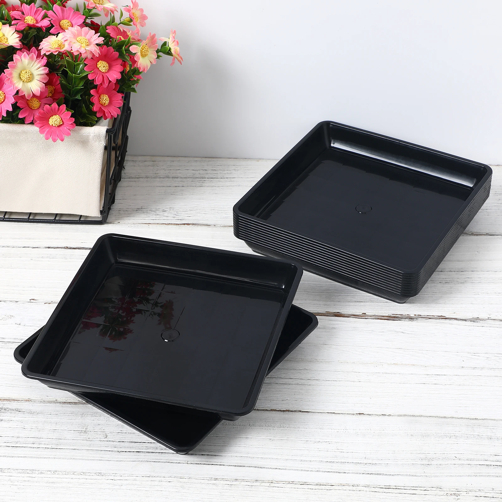 

12 Pcs Flower Pot Bottom Mat Plant Saucer Square Saucers for Outdoors Desktop Tray Plates Plastic Potted Plants
