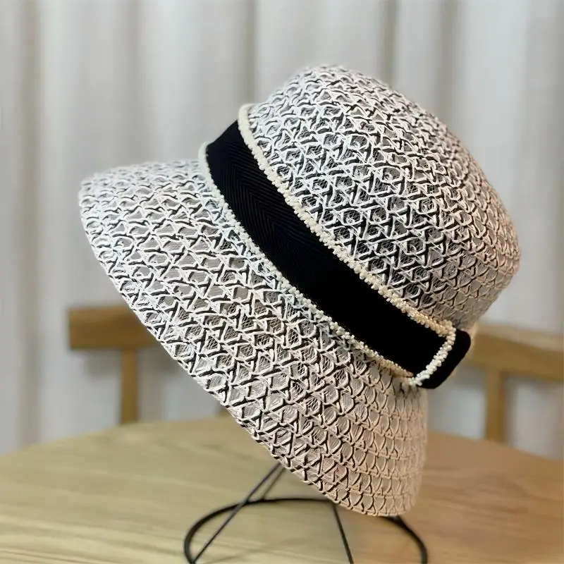 Korean  Breathable Hollow Fisherman Hat, Personalized Basin Hat, Fashionable Diamond Bucket Hat for Women\'s Summer Outings