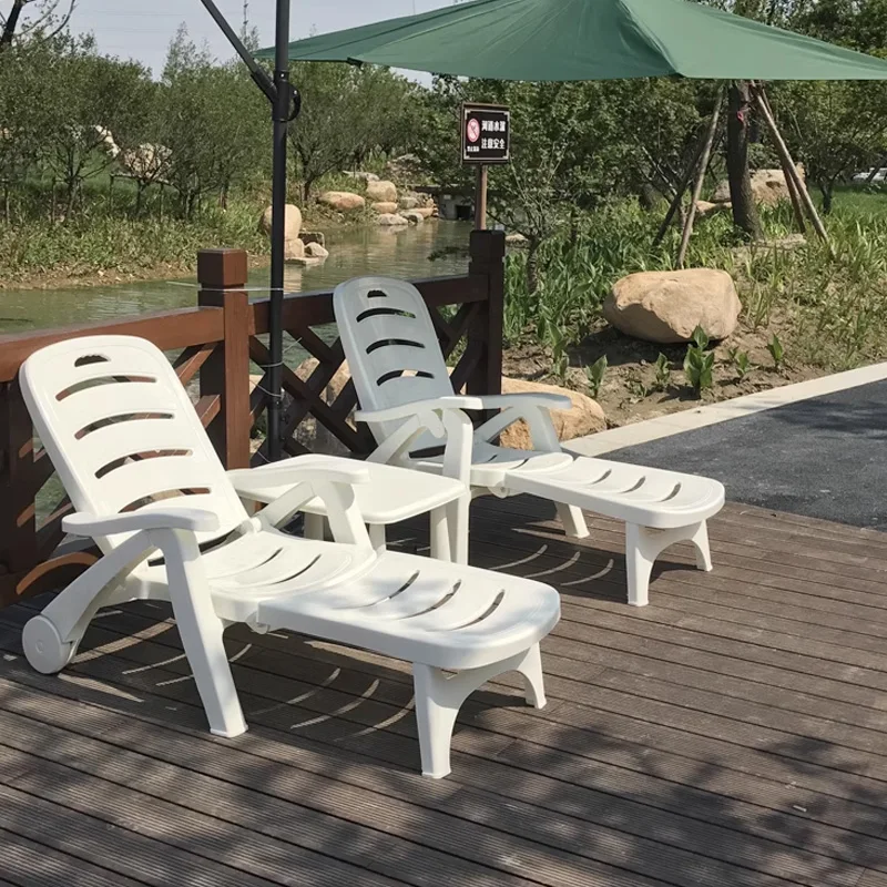 Plastic Comfortable Beach Chair Swimming Pool Tanning Ergonomic Beach Chair Telescopic Recliner Silla Playa Outdoor Furnitures