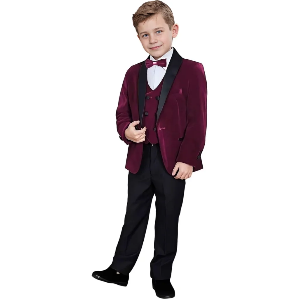 Classic Boys Velvet Formal Suit Set 2-Piece Blazer And Pants Kids Birthday Dress Wedding Party Photography Piano Costume