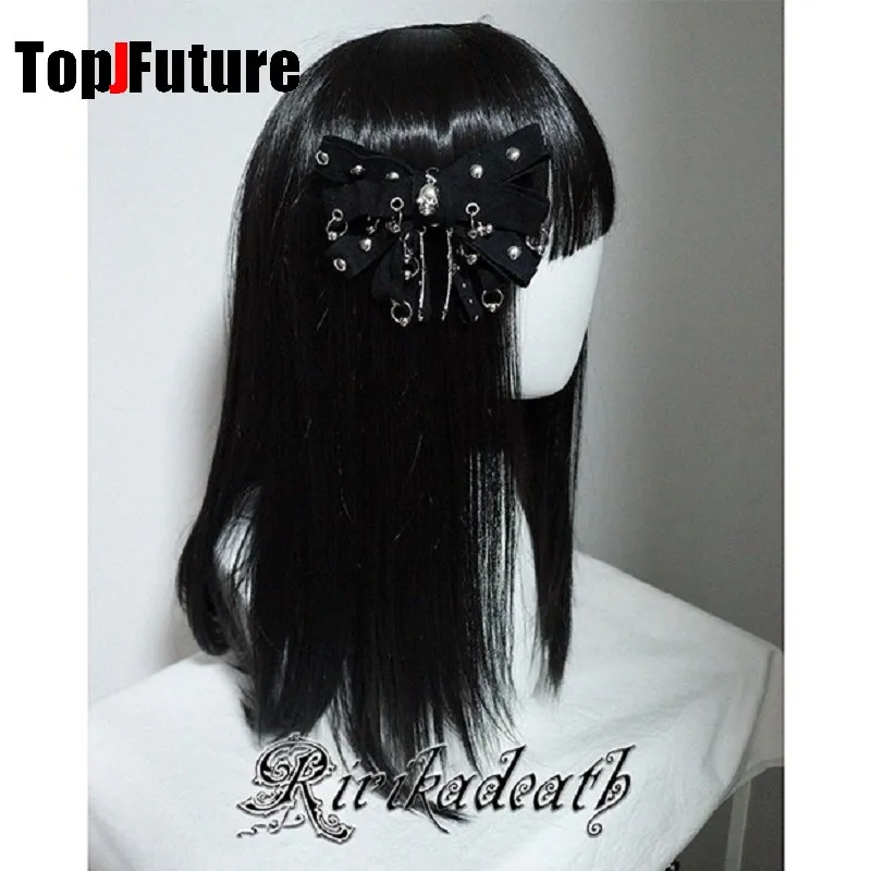 

Subculture Punk Y2K girl Original Women Multi Layers Harajuku Gothic Rivet Skeleton Butterfly bow Accessories Headbands Hairpin