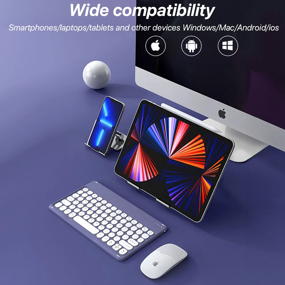 Bluetooth Keyboard and Mouse with Spanish Portuguese Russian Hebrew French Arabic Wireless Keyboard for iPad Tablet Laptop