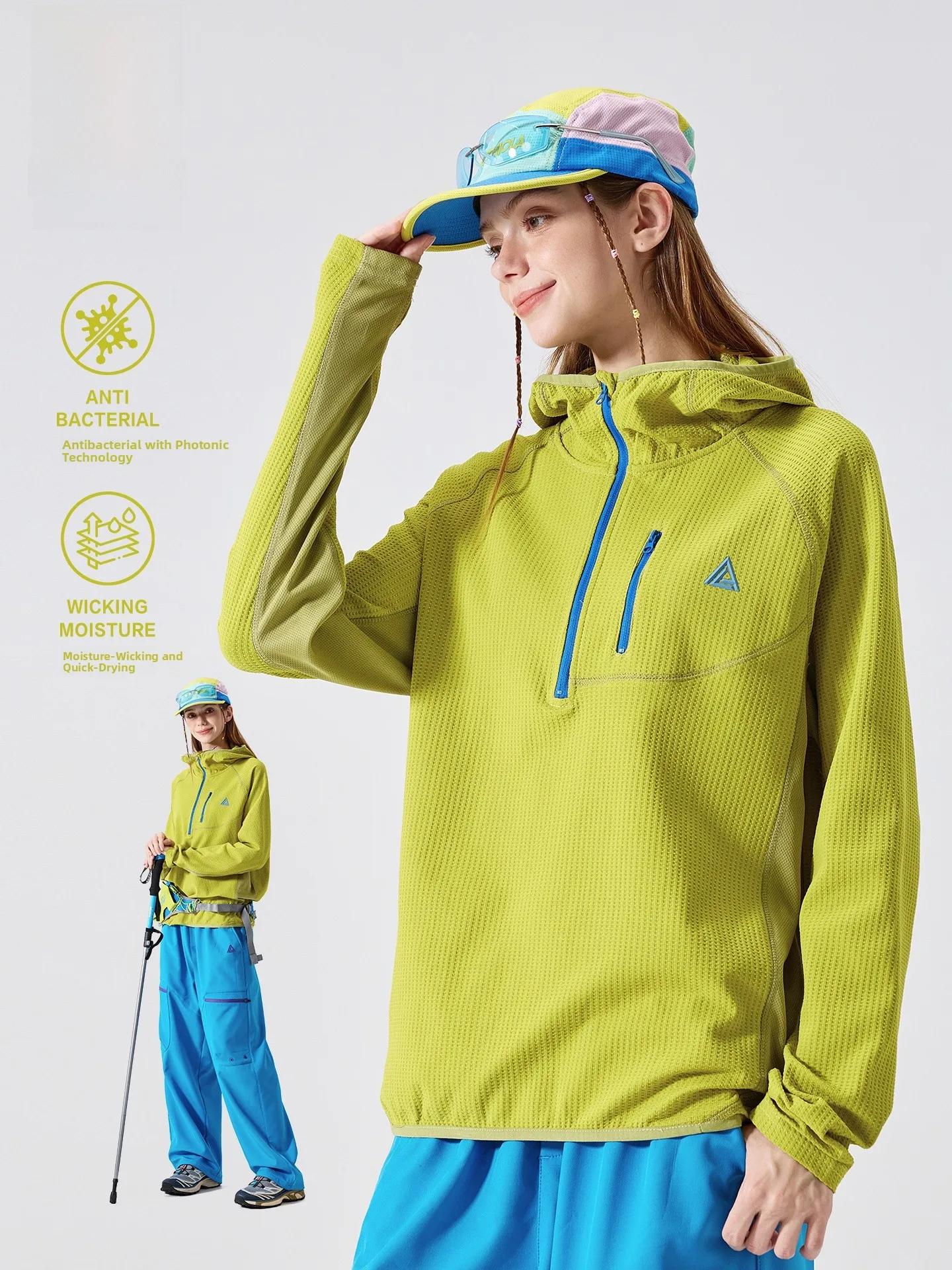 LAZY DAY Outdoor Moisture-wicking Quick-dry Long Sleeve T-shirt Women's Loose Casual Top Half Zipper Standard Fit Polyester F...