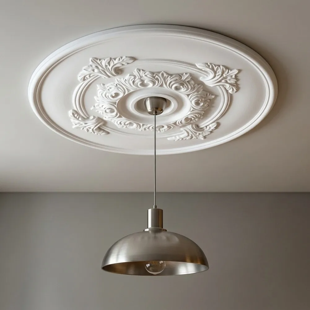 PU Ceiling Lamp Plate with Embossed Round Pattern for French Light Fixture Canopy Use in Dining Space or Bedroom