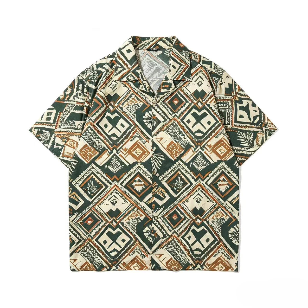 Summer New Hawaiian Men's Geometric Pattern Flower Shirt Malaysia Buddy Style Retro Printed Short Sleeve Shirt