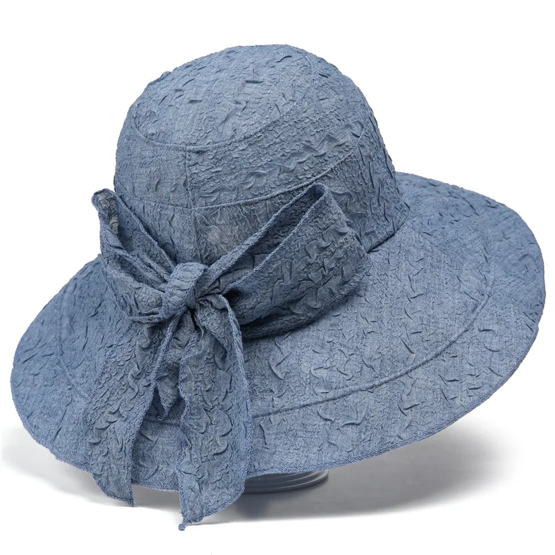 

Big Brim Pleated Sun Hat Female Travel Sun-proof Bow Fisherman Hat Spring And Summer Thin All-match Mother Bucket Hat