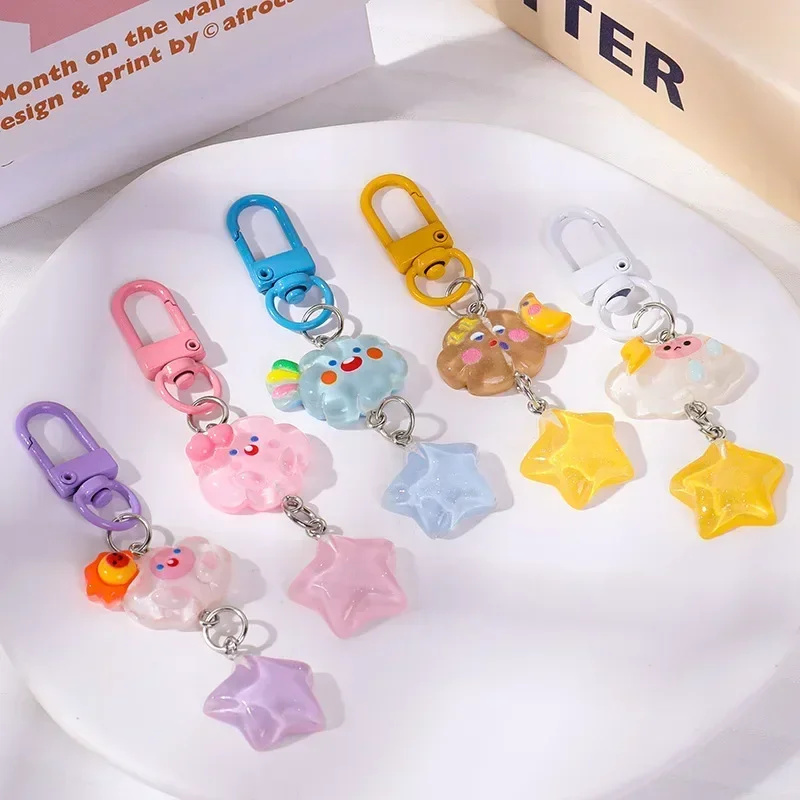 

Cute Cartoon Cloud Star Keychains Girl Decoration Resin DIY Jewelry Earphone Keyring Schoolbag Pendant Gift Hanging Decoration