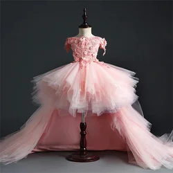 Vestidos de niña de flores desmontables rosas para bodas, vestido de baile sin hombros, vestidos de tul para primera comunión, niños pequeños, bebé